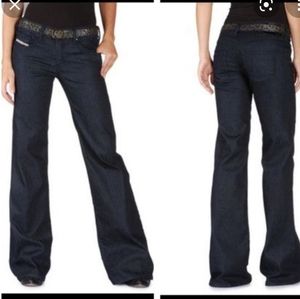 Diesel Woman Jeans YBO Flare Wide Leg Low cut stretch Dark Blue